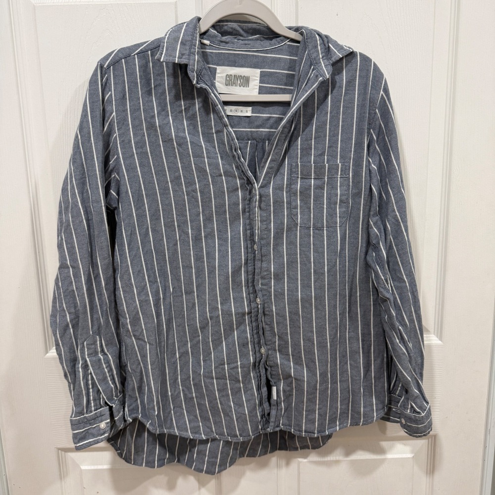 Grayson The Hero Blue White Striped Cotton Button Down Shirt Size 03 L